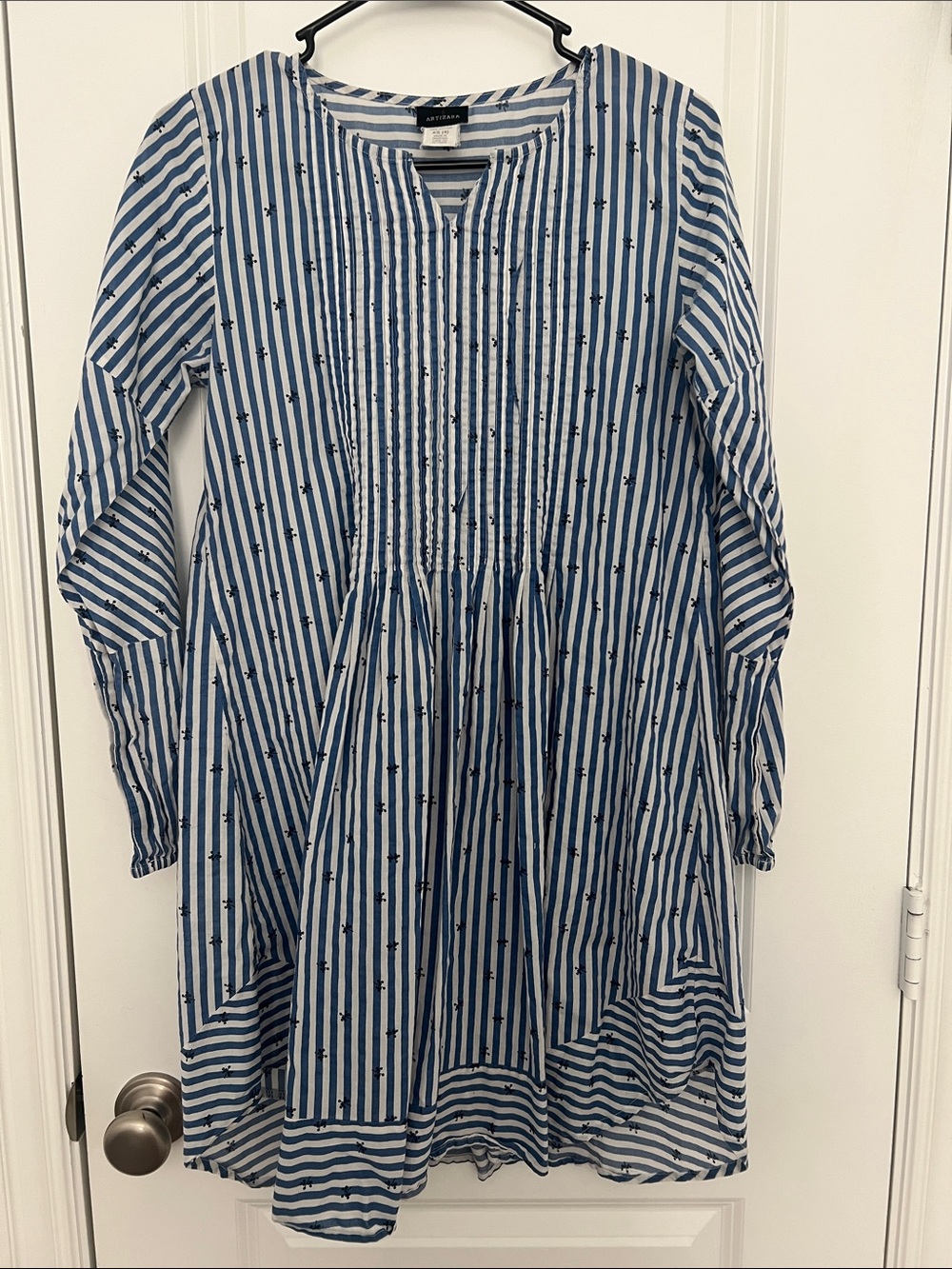 Anthropologie Artizara Blue and White Striped Cotton Button-Down Shirt